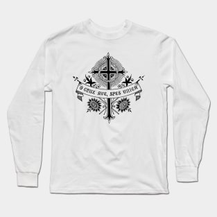 Cross - O Crux Ave, Spes Unica - Black - White Bkg Long Sleeve T-Shirt